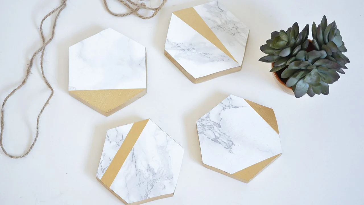 DIY Marble and Gold Coasters